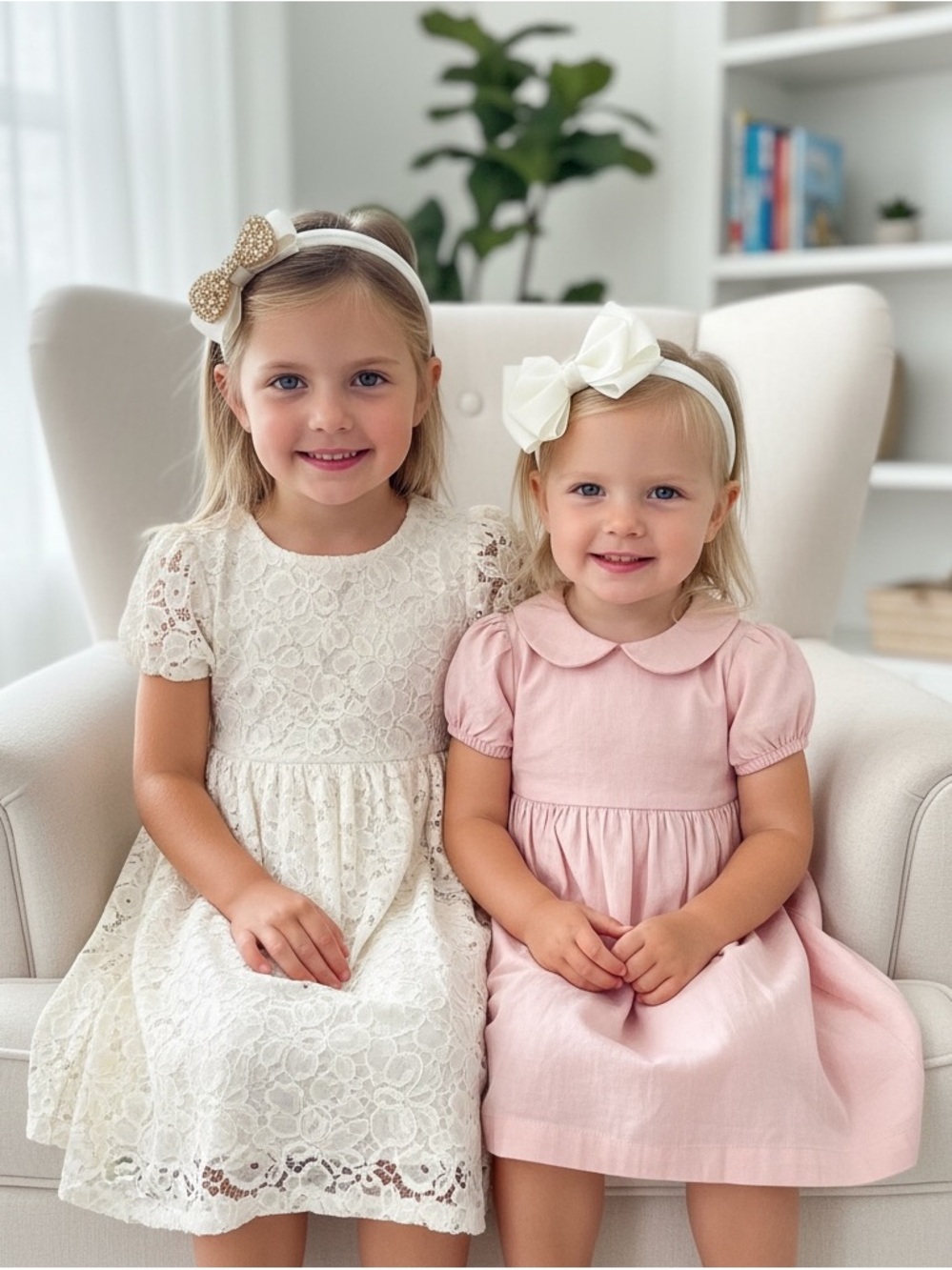 Set of 3 fabric bow headwraps and 2 headbands gold bow and ivory bow.